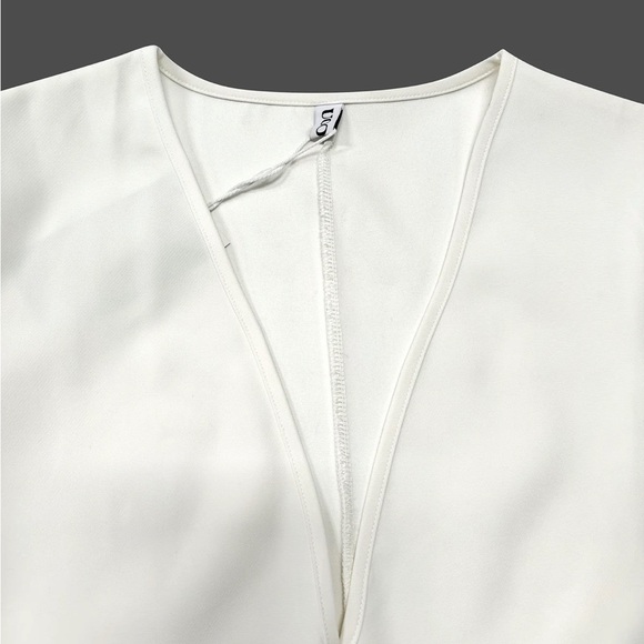 White Mini Dress with Dolman Sleeves and Plunge Neckline - Picture 5 of 7